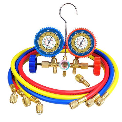 UNIVERSAL MANIFOLD GAUGE CHARGING SET 3-36&#034; HOSES FOR R22, R134a, R404a, R410A