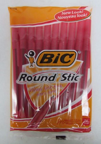 BIC Round Stick Ballpoint Pen - red med ( 10 pack) LOT OF 12 TOTAL PEN IS 120