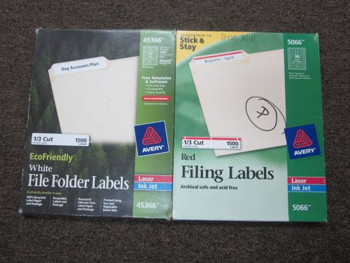 LOT - 2 x AVERY 45366 / 5066 White / Red File Folder labels 1/3 Cut 1500 Labels
