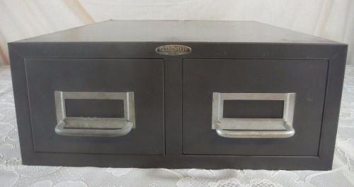 Vintage Cole Steel Industrial Metal Desktop Card File 2 Drawer Cabinet