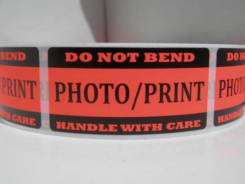 DO NOT BEND PHOTO/PRINT HANDLE WITH CARE 1x2 fluor red label sticker  250/rl