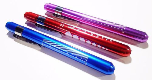 Set of 3 aluminum penlight pocket led with pupil gauge reusable blue red purple for sale