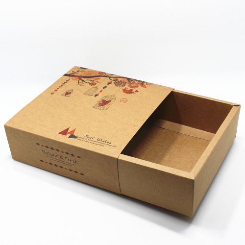 Brown Kraft Paper Flower Bird Lovely Drawer Box for Wedding Party Boxes