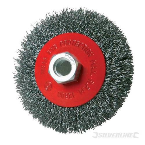 100mm Silverline Crimp Bevel Brush - Rotary Steel Wire Wheel Cup Angle Grinder