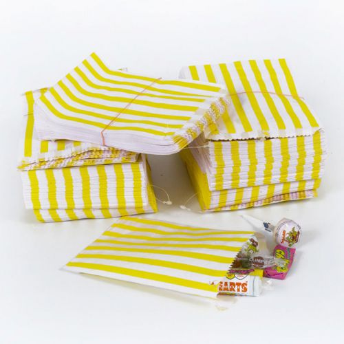 100 Yellow Stripe Retro Paper Candy Bag (5x7) Carnival, Party favor Concession