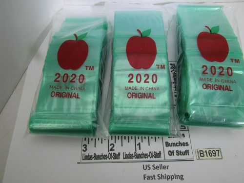 3 bags of 100 2m 2&#034;x2&#034; plastic zip seal all 3 green new b1697 for sale