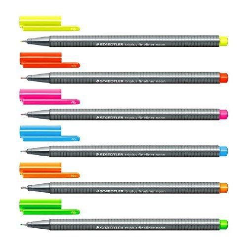 Staedtler Triplus Fineliner Neon Coloring Pens in a Long Zip Lock Bag, 0.3mm,