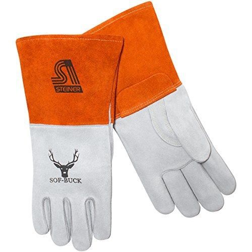 Steiner 02275-M MIG Gloves, Soft-Buck Gray Split Deerskin Foam Lined Back,