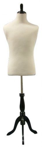 40 34 40 White Male Mannequin Dress Form Size Medium (On Black Tripod Stand)