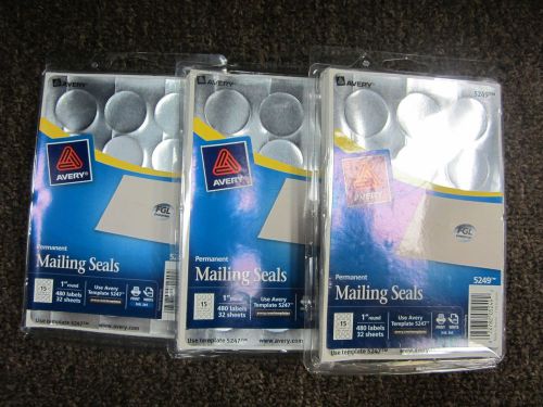 LOT- 3 x AVERY 5249 Permanent Mailing Seals 1&#034;round 480 labels /32 sheets InkJet