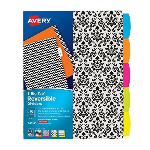 Avery Big Tab Reversible Fashion Dividers, 5 Tabs, 1 Set, Assorted Designs
