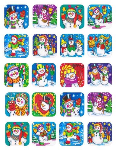 20 2&#034;x2&#034; Glossy Square Stickers/Seals snowmen Buy 3 get 1 free (s14)
