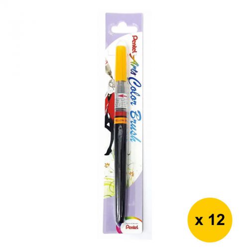 12x pentel arts xgfl-140 refillable calligraphy color brush pen - yellow orange for sale