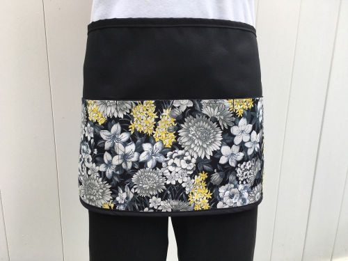 BLACK Flowers 3 POCKET WAITRESS WAIST APRON BAR RESTAURANT SERVER Classyaprons