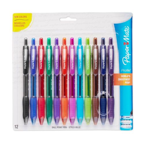 Paper Mate Profile Retractable Ballpoint Pens, Bold Point, Assorted Colors, 12 c