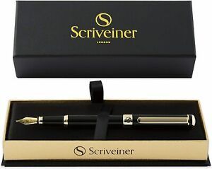 Black Lacquer Fountain Pen Scriveiner - Stunning Pen with 24K Gold Finish