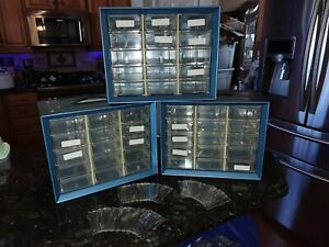 Lot of 3 Blue Metal Akro Mills Multi Drawer Storage Cabinet 15 Drawers W/ Handle