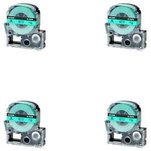 4PK Black on Green Tape Compatible with Epson LK-4GBP KingJim SC12GW SR230C 1/2&#034;