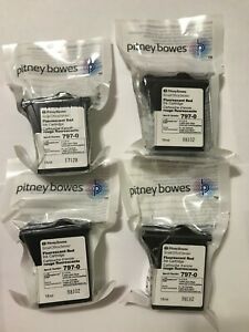 4 Brand New Genuine Pitney Bowes 797-0  Ink Cartridges Fluorescent Red 18 ml.
