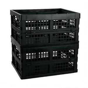 16 Liter Black Folding Storage Crates, Collapsible Crate Plastic Basket Bins,
