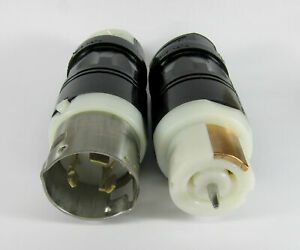 Leviton 3 PRONG 250V 50A 3-PHASE TWIST LOCK CONNECTOR MALE &amp; FEMALE PLUG PAIR