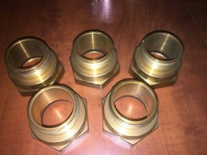fire hose adapter hex fitting brass 2&#034; to 1 1/2&#034; lot of 5