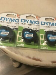 DYMO LetraTag Labeling Tape White Plastic Tape 1/2&#039;&#039; Wide 13&#039; Long 3 Pack Sealed