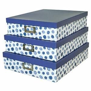 Soul &amp; Lane Decorative Storage Cardboard Boxes with Lids | Blue Spots - Set o...