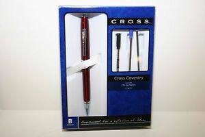 Cross Coventry Red Barrel with Chrome Ballpoint pen with 3 ink refills