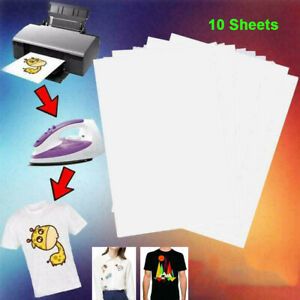 10pcs T-Shirt Print Iron-on Heat Press Light/Dark Fabrics Inkjet Transfer Paper