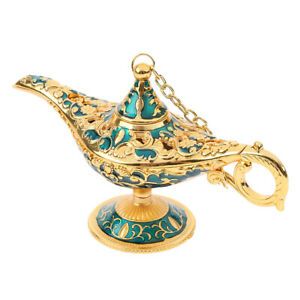 Shiny Vintage Metal Aladdin Genie Light Lamp Tabletop Accent Gold-Blue