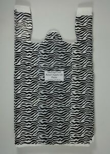 Zebra Print Design Plastic T-Shirt Retail Shopping Bags Handles 11.5&#034; x6&#034; x21&#034;