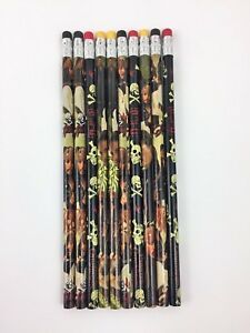 Disney Pirates Of The Caribbean 10 Pencil Lot w/ Erasers Jack Sparrow Skull