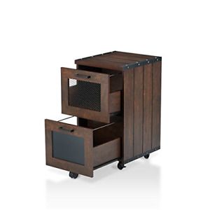 Furniture of America Brynn Industrial Wood Filing Cabinet in Vintage Walnut