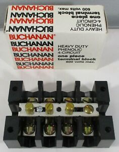 New Buchanan 3B104P Heavy Duty Phenolic 4-Circuit One Pc Terminal Block 600 volt