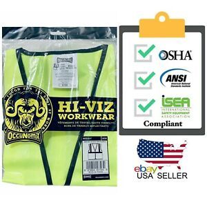 Occunomix High Visibility Vest Yellow Hook &amp; Loop R-Class Type 2 New 2-3X USA