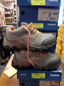 Reebok RB060 Women&#039;s Beamer Peach Grey Oxford Work Shoe 9 Medium Composite Toe