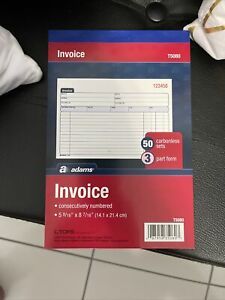 Adams Invoice Book, 3-Part, Carbonless, 5-9/16 x 8-7/16 Inches, 50 Sets per Book