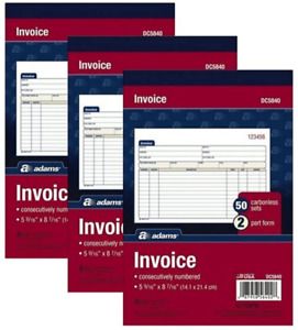 Adams Invoice Book, 2-Part, Carbonless, 5-9/16 x 8-7/16 Inches, 50 Sets per Book