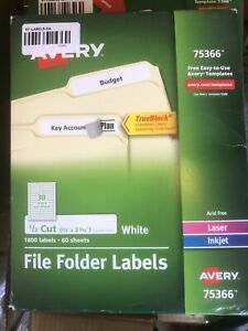 Avery Permanent Self-Adhesive Laser/Inkjet File Labels, 1800 per Box (AVE75366)