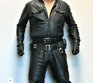 Tex Shoemaker Black Leather Duty Belt Basket Weave w Gun, Handcuff, &amp; Ammo Case