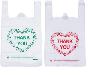 Thank You T Shirt Bags Plastic Grocery Bags White Sturdy Handled Size