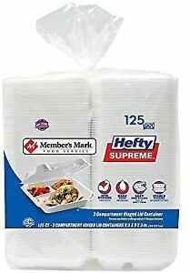 An Item of Members Mark Three-Compartment Foam Hinged Lid Container by Hefty 125
