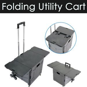 Heavy Duty Foldable Utility Cart 4 Wheeled Shopping Cart With 360° Rolling Swing
