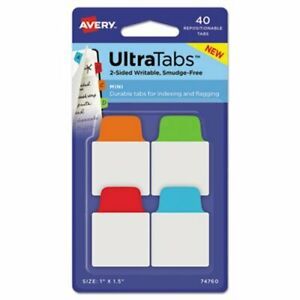 Avery Repositionable Tabs, 1 x 1.5, Assorted Primary Colors, 40 Tabs (AVE74760)