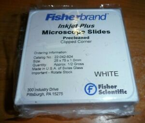 NEW SEALED Fisherbrand Inkjet Microscope Slides Pre-Cleaned Clipped Corner White