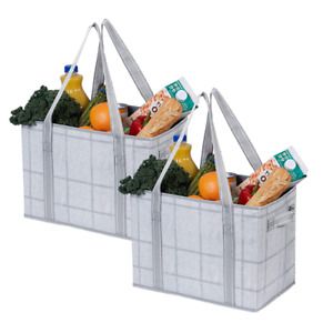 VENO Reusable Grocery Shopping Box Bags Premium Quality Gray/Windowpane Xl