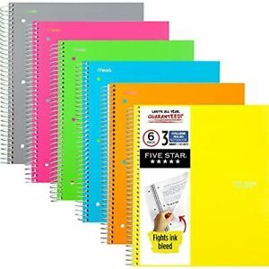 Five Star Spiral Notebooks 3 Subject College Ruled Paper 150 Sheets 11&#034; x 8-1...