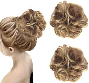 2 PCS Hair Bun Extensions Wavy Curly Messy Chignons Hair Piece Wig &amp; Golden