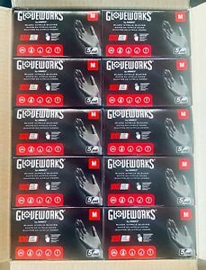 Medium Ammex GloveWorks Black Powder-Free Nitrile Gloves 5Mil 10 Boxes/Case